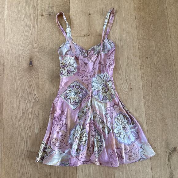 In Stock Floral Silk Mini Dress Sleeveless Size L Pink - Picture 4 of 4